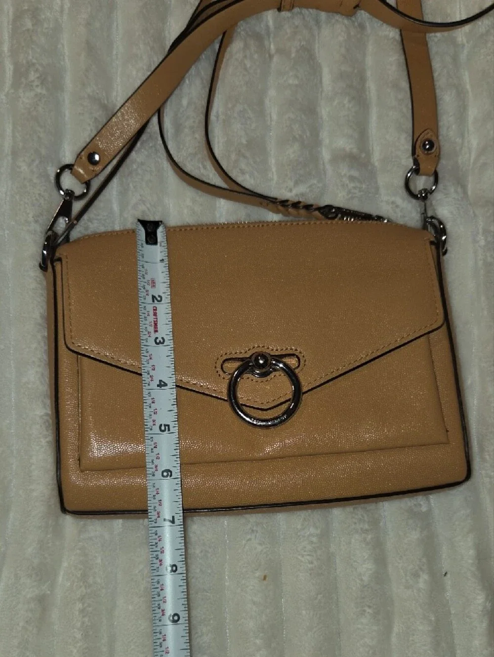 Rebecca Minkoff Mustard Tan Leather Crossbody with Silver Ring